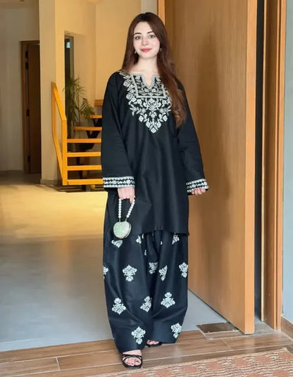 Black Embroidered 2-Piece Pakistani Suit – Elegant Printed Trouser Set