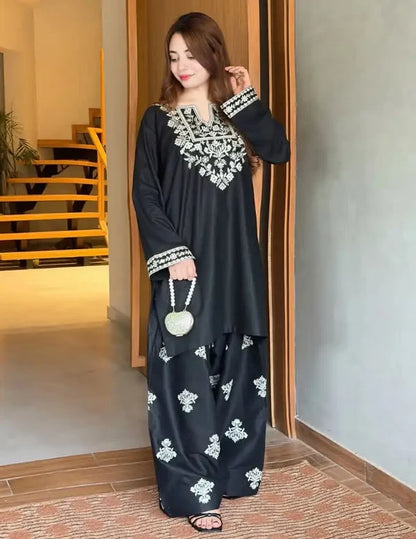Black Embroidered 2-Piece Pakistani Suit – Elegant Printed Trouser Set