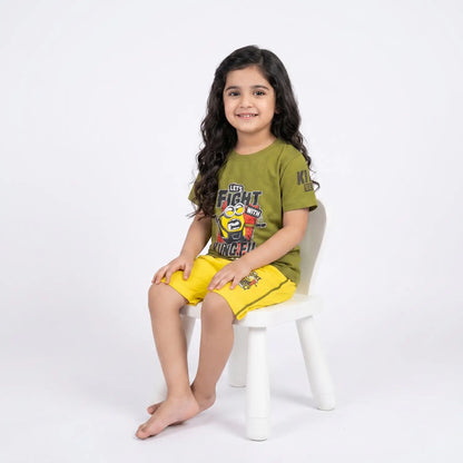 Kids' "Kung Fu Minion" Graphic T-Shirt & Shorts Set – Fun & Active Summer Wear