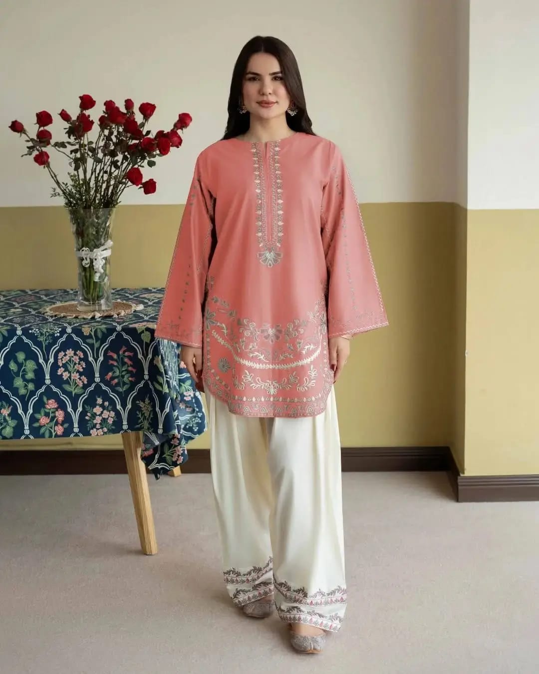 Peach Embroidered 2-Piece Suit for Girls – Elegant Pakistani Dress