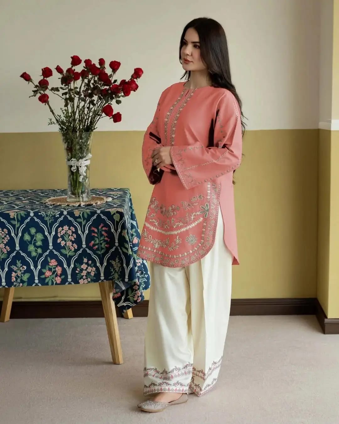 Peach Embroidered 2-Piece Suit for Girls – Elegant Pakistani Dress